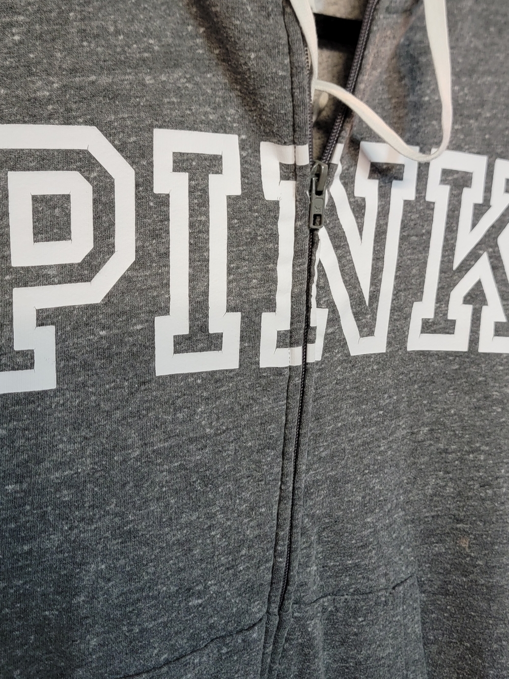 PINK Victoria's Secret Gray Zip-Up Hoodie with White Logo - Picture 3 of 10